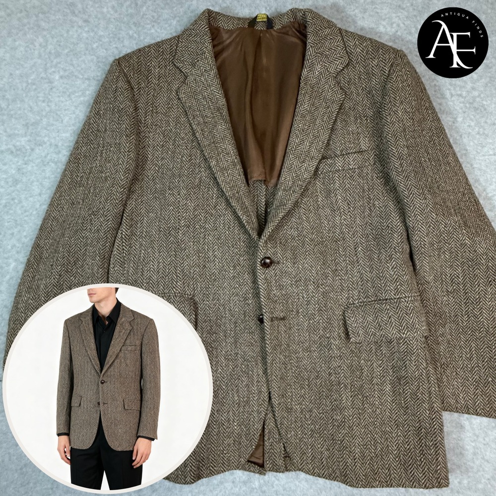 AVANT GARDE‎ - HARRIS TWEED Men's Blazer Size 42S Brown Herringbone Made in USA